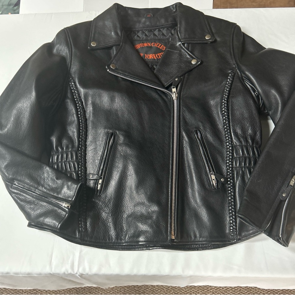 Midtown Cycle Women Biker Black Leather Jacket W/Zip Out Quilt Lining Sz XXL-EUC